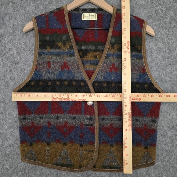 Vintage L.L. Bean Vest Womens M Multi Wool Suede Trim Western Aztec Rustic - Picture 7 of 10